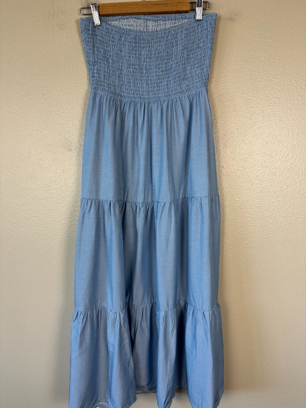 Cupshe Women’s Smocked Bodice Maxi Tube Dress Tiered Blue Small NWT - Picture 4 of 4